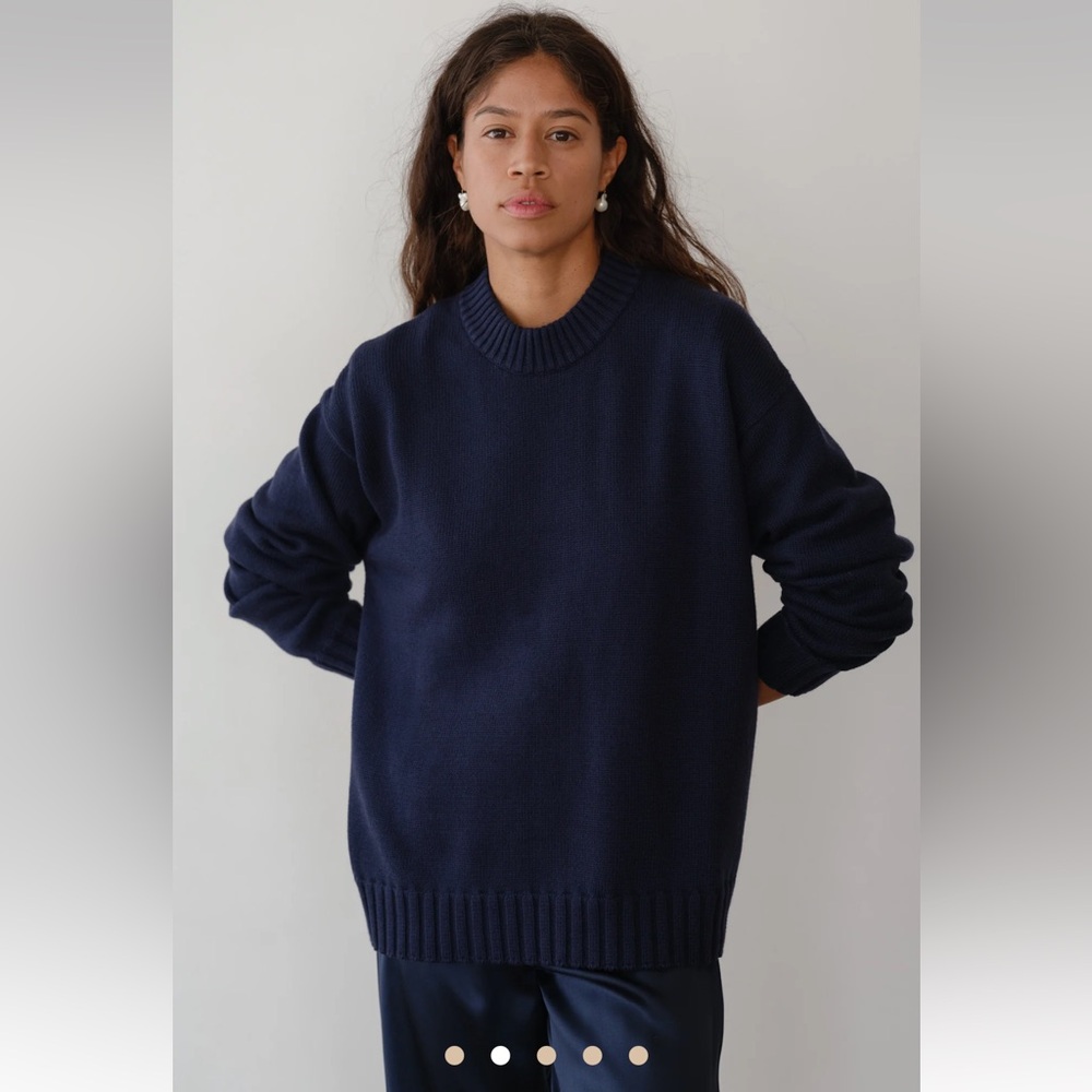 DONNI. Navy Blue Cotton Cashmere Sweater - Picture 2 of 7